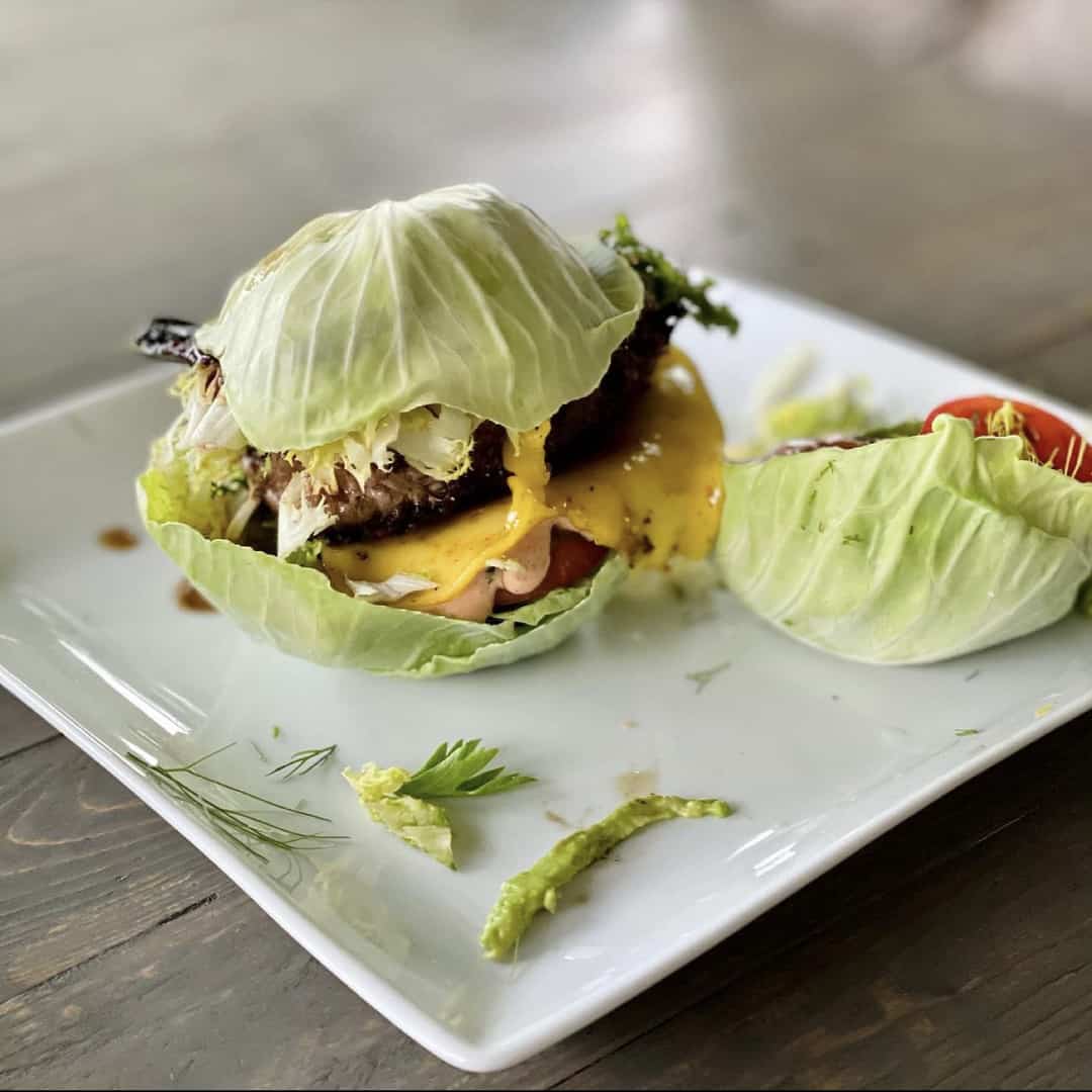 photo of farm fresh cabbage burger for Dr. Katie recipe